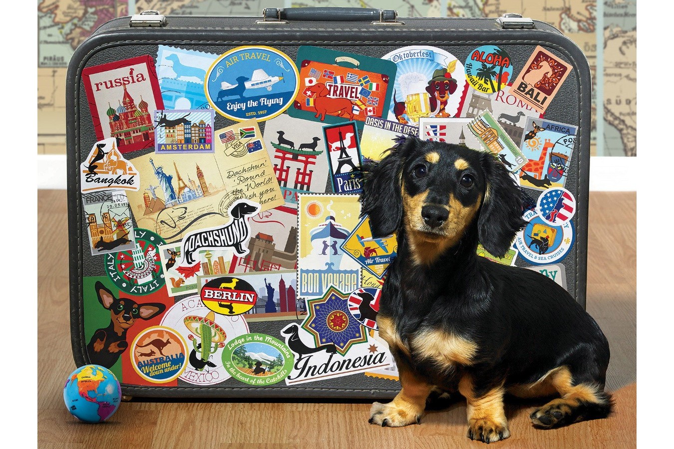 Puzzle Cobble Hill - Dachshund \'Round the World, 500 piese XXL (Cobble-Hill-85039)