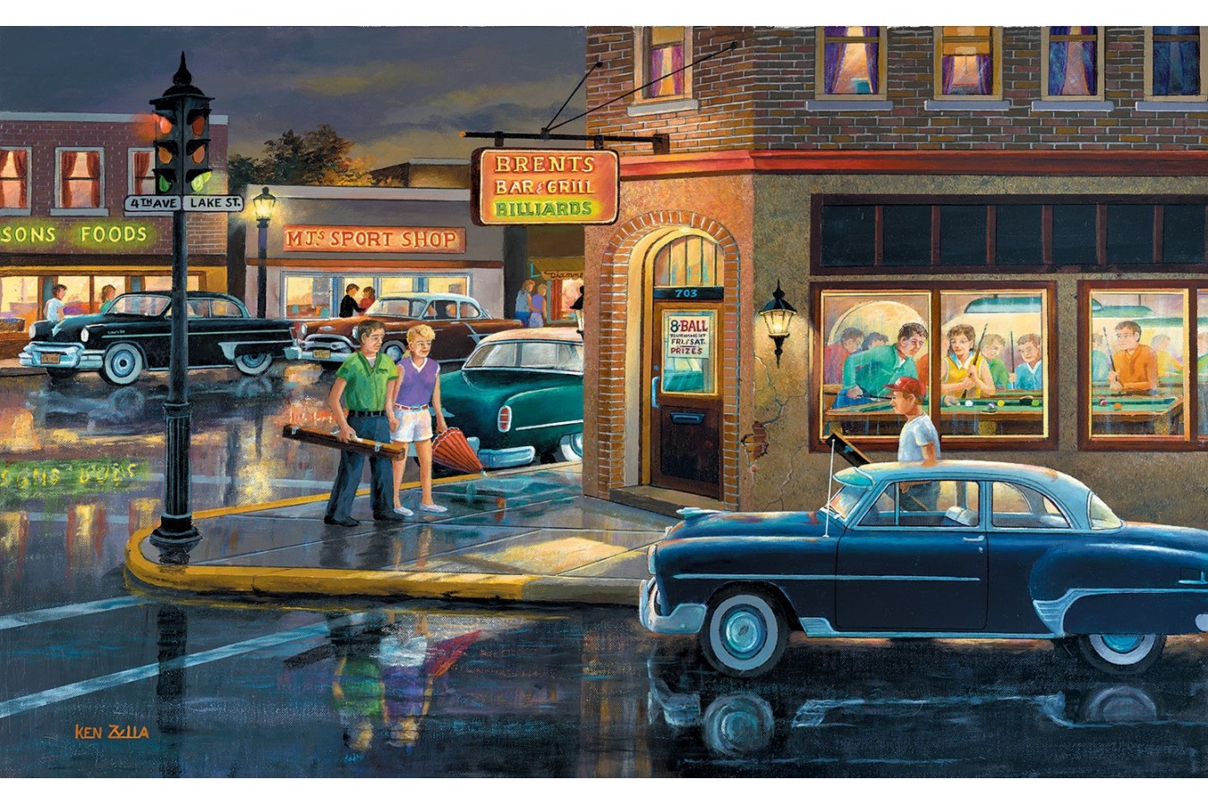 Puzzle SunsOut - Small Town Saturday Night, 300 piese XXL (Sunsout-37756)