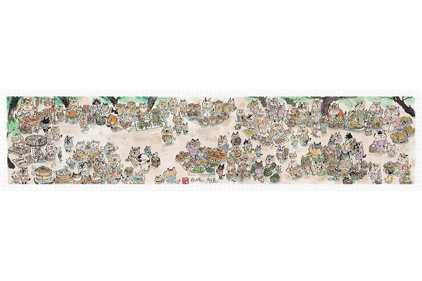 Puzzle panoramic din plastic Pintoo - Pao Mian: Market, 1800 piese (H2113)