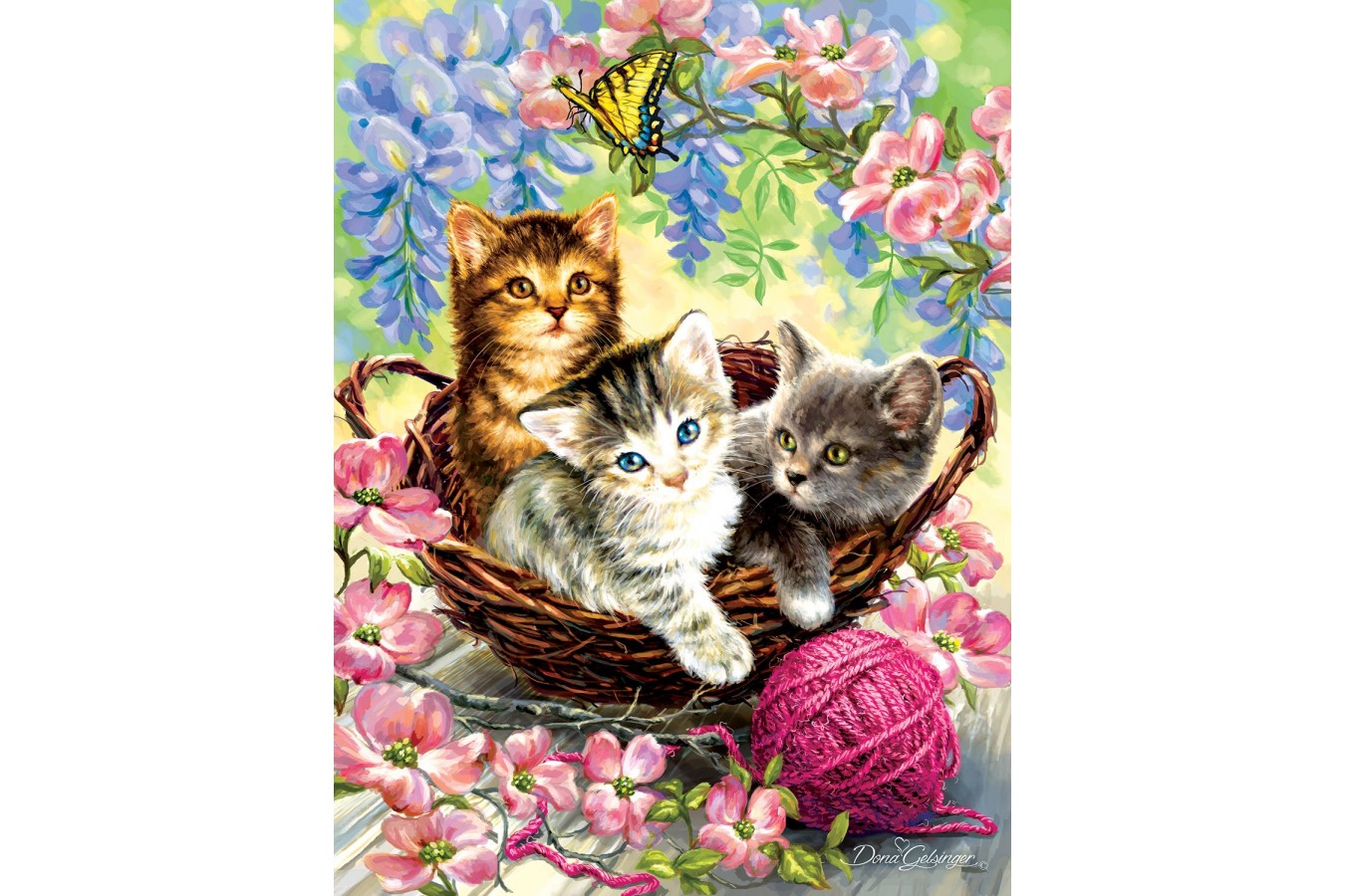 Puzzle SunsOut - Dona Gelsinger: Kittens and Flowers, 500 piese (Sunsout-57216)