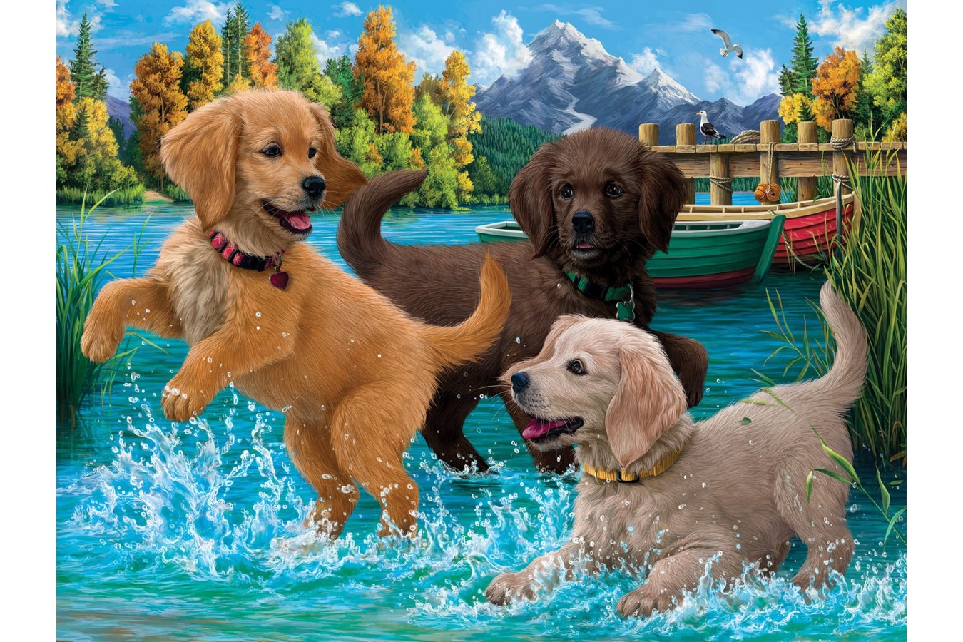 Puzzle SunsOut - Puppies Make a Splash, 500 piese (Sunsout-42918)