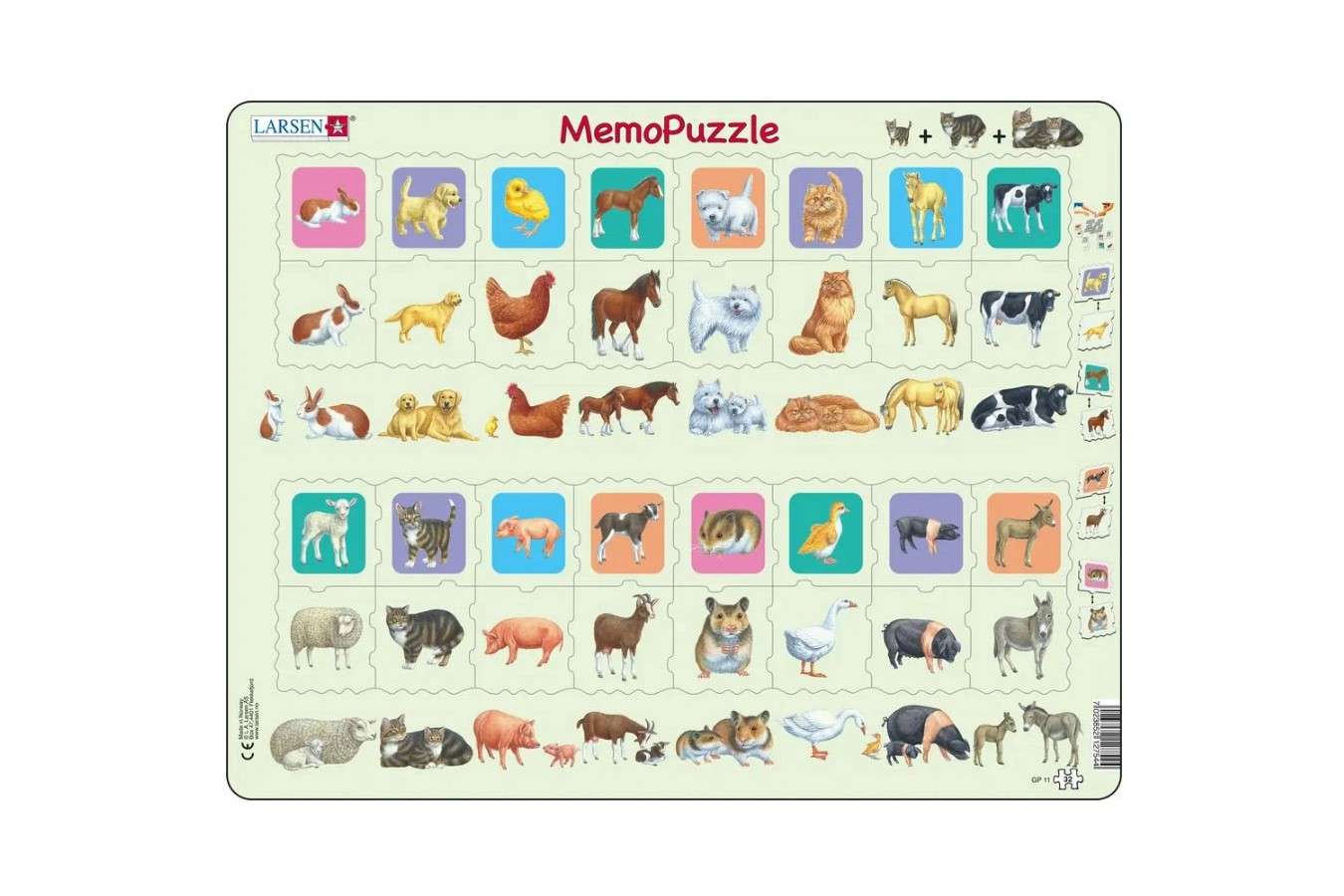 Puzzle Larsen - MemoPuzzle: Mother and Baby Animal Duo, 32 piese (GP11)