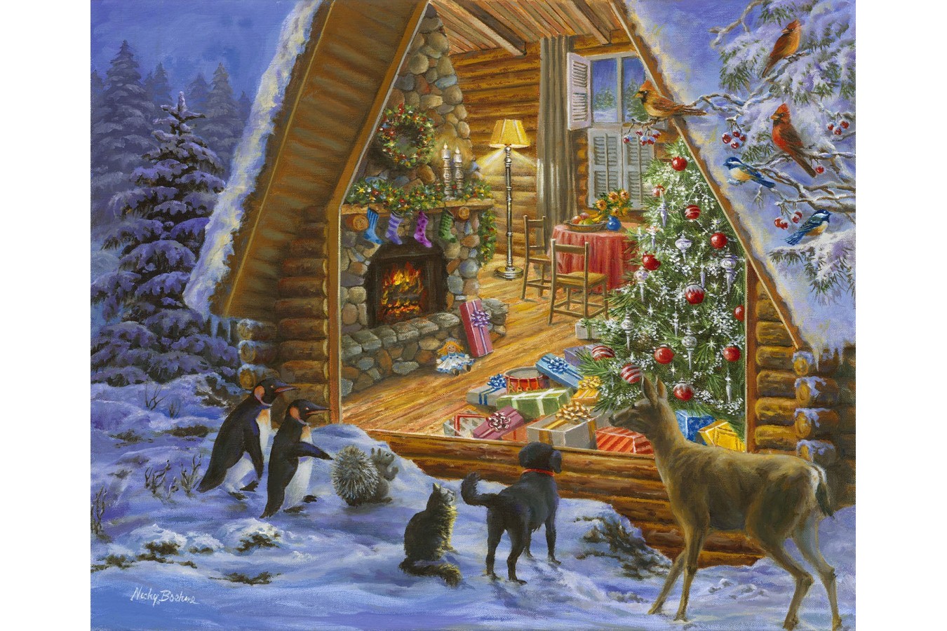 Puzzle SunsOut - Jane Maday: Christmas Cabin, 1.000 piese (Sunsout-19302)