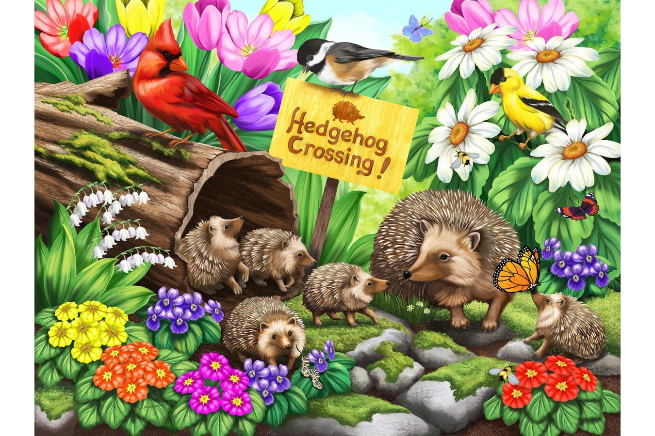 Puzzle SunsOut - Nancy Wernersbach: Hedgehog Crossing, 1.000 piese (Sunsout-63090)