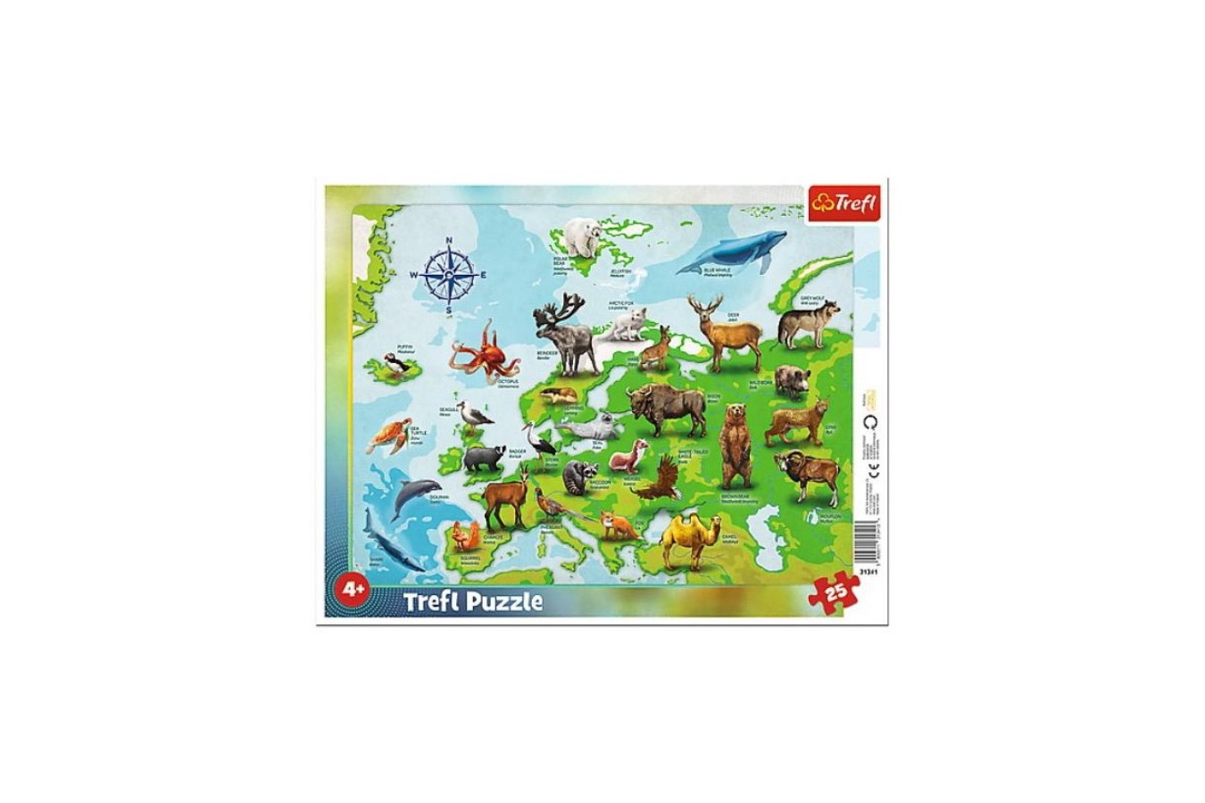 Puzzle Trefl - Map of Europe Animals, 25 piese (31341)