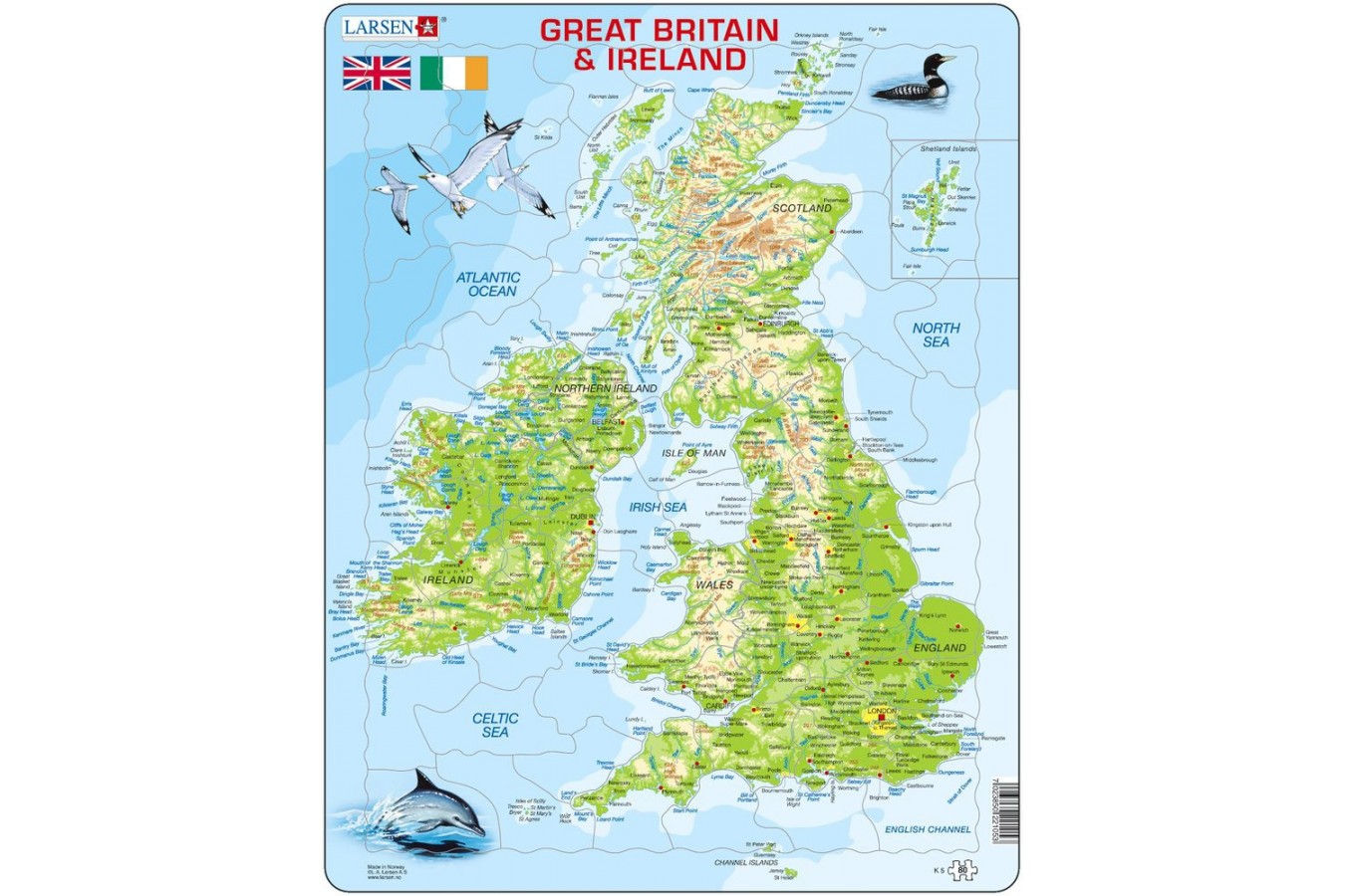 Puzzle Larsen - Map Of Great Britain and Ireland, 80 piese (K5-GB)
