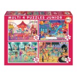 Puzzle Educa -Multi 4 Junior Park Attractions + Children's Party, 20/40/60/80 Piese (18601)