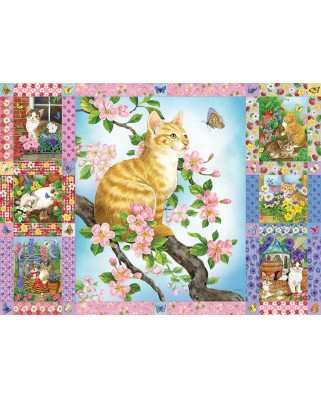 Puzzle Cobble Hill - Blossoms and Kittens Quilt, 1000 piese (Cobble-Hill-80272)