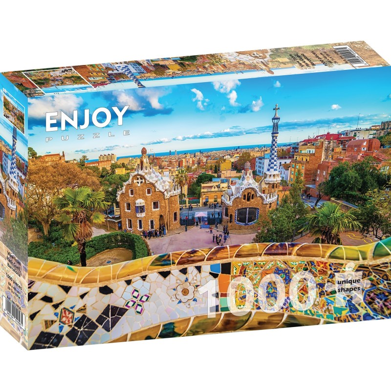 Puzzle 1000 piese Enjoy - View from Park Guell, Barcelona + folii pentru lipit puzzle (Enjoy-5056)