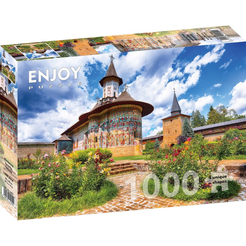 Puzzle 1000 piese Enjoy - Sucevita Monastery, Suceava + folii pentru lipit puzzle (Enjoy-5059)