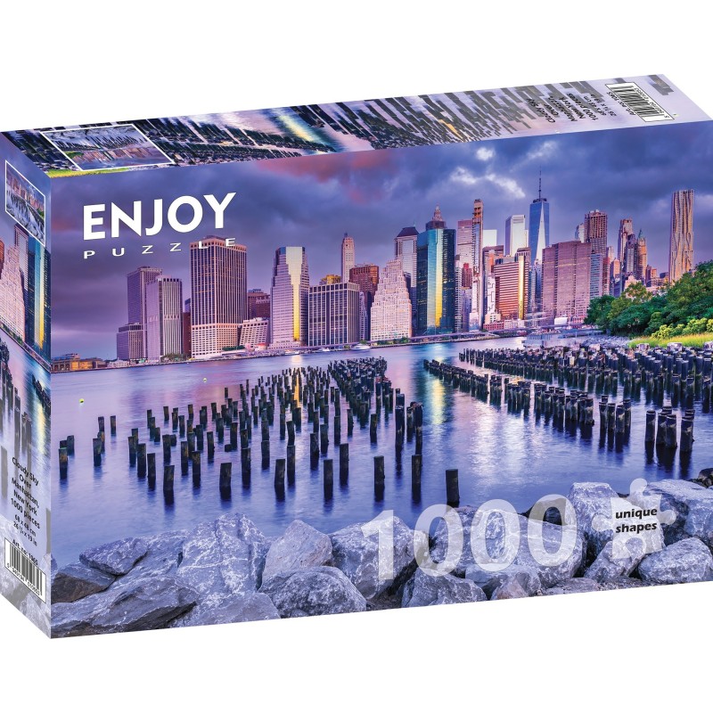 Puzzle 1000 piese Enjoy - Cloudy Sky Over Manhattan, New York + folii pentru lipit puzzle (Enjoy-5065)