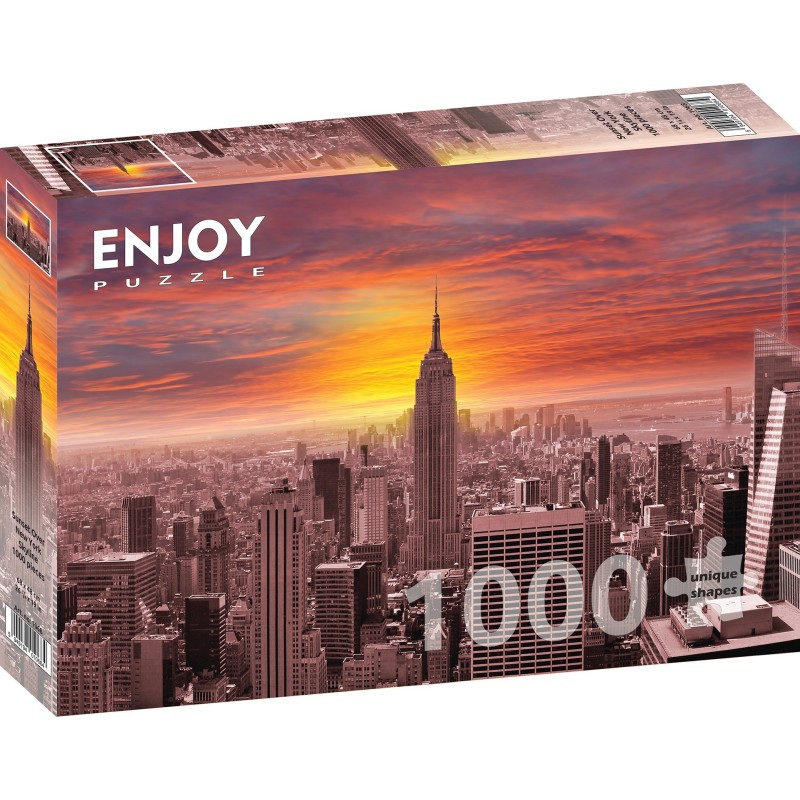 Puzzle 1000 piese Enjoy - Sunset Over New York Skyline + folii pentru lipit puzzle (Enjoy-5068)