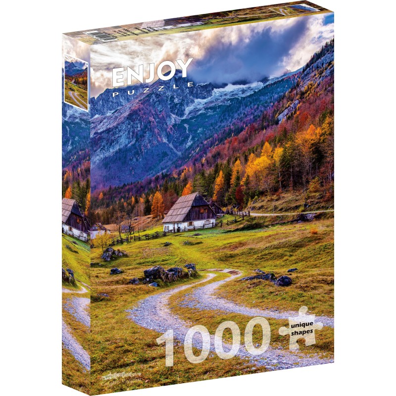 Puzzle 1000 piese Enjoy - Cottage in the Mountains + folii pentru lipit puzzle (Enjoy-5074)