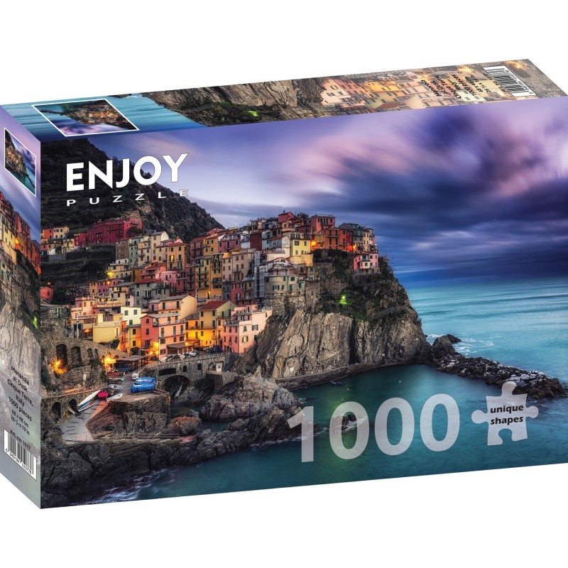 Puzzle 1000 piese Enjoy - Manarola at Dusk, Cinque Terre, Italy + folii pentru lipit puzzle (Enjoy-5077)