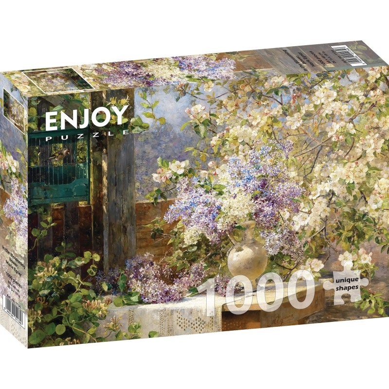 Puzzle 1000 piese Enjoy - Marie Egner: In the Blossoming Bower + folii pentru lipit puzzle (Enjoy-5134)