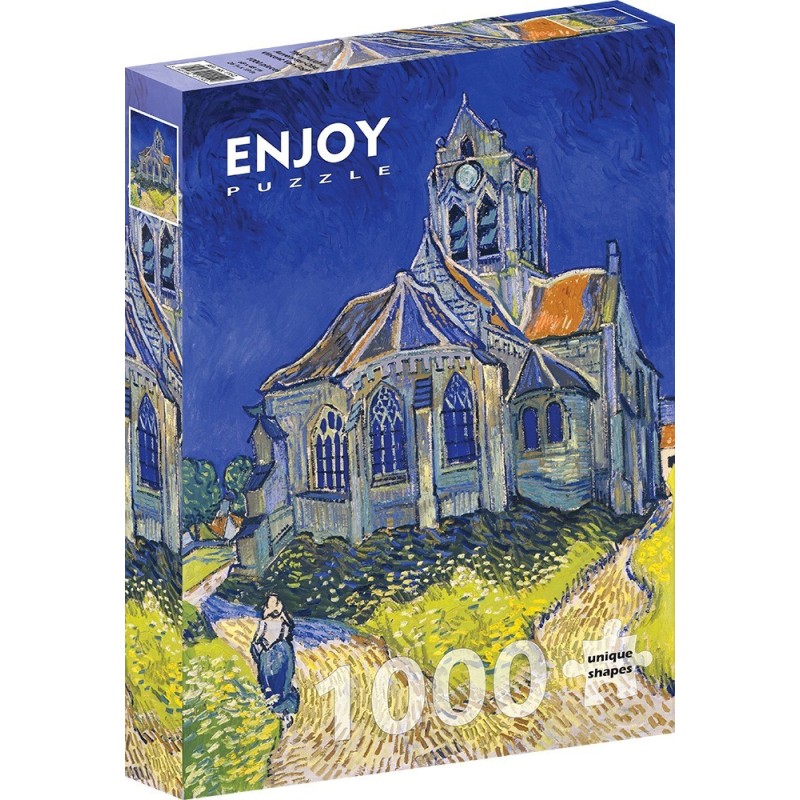 Puzzle 1000 piese Enjoy - Vincent Van Gogh: The Church in Auvers-sur-Oise + folii pentru lipit puzzle (Enjoy-5152)