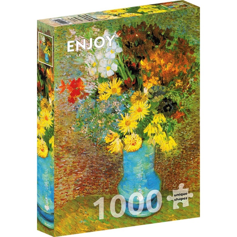 Puzzle 1000 piese Enjoy - Vincent Van Gogh: Vase with Daisies and Anemones + folii pentru lipit puzzle (Enjoy-5158)