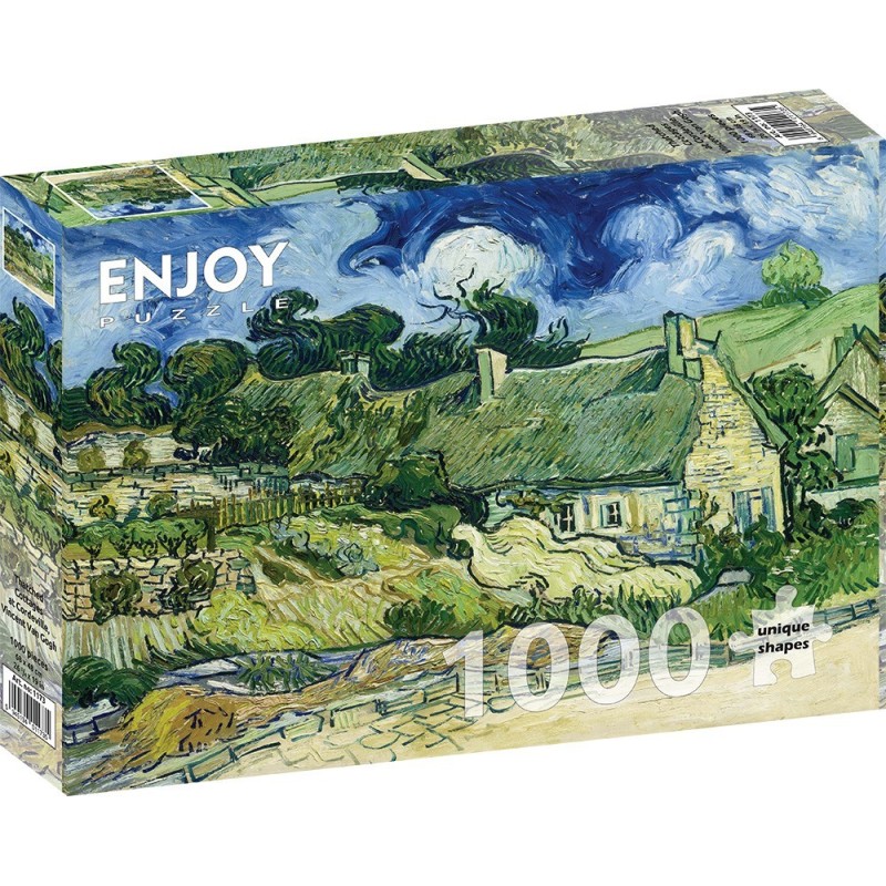 Puzzle 1000 piese Enjoy - Vincent Van Gogh: Thatched Cottages at Cordeville + folii pentru lipit puzzle (Enjoy-5173)