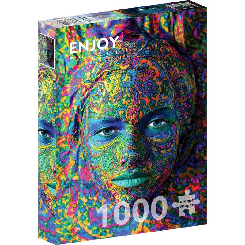 Puzzle 1000 piese Enjoy - Woman with Color Art Makeup + folii pentru lipit puzzle (Enjoy-5224)