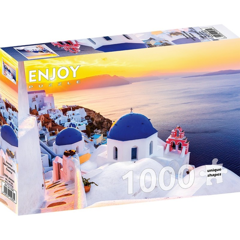 Puzzle 1000 piese Enjoy - Sunrise over Santorini, Greece + folii pentru lipit puzzle (Enjoy-5230)