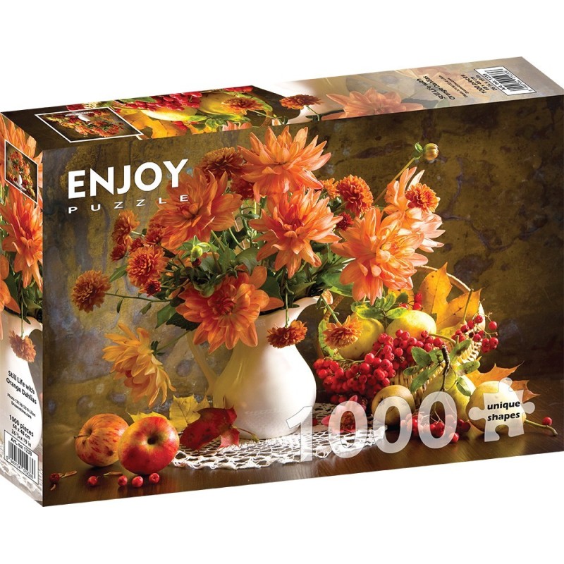 Puzzle 1000 piese Enjoy - Still Life with Orange Dahlias + folii pentru lipit puzzle (Enjoy-5233)