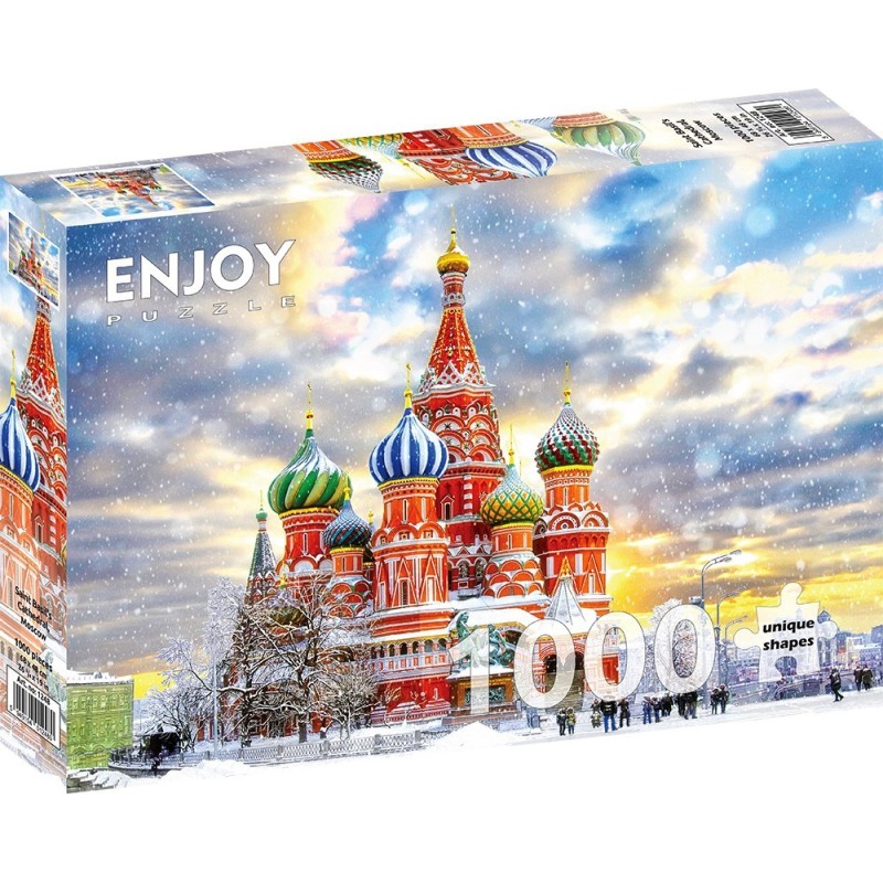 Puzzle 1000 piese Enjoy - Saint Basil's Cathedral, Moscow + folii pentru lipit puzzle (Enjoy-5248)