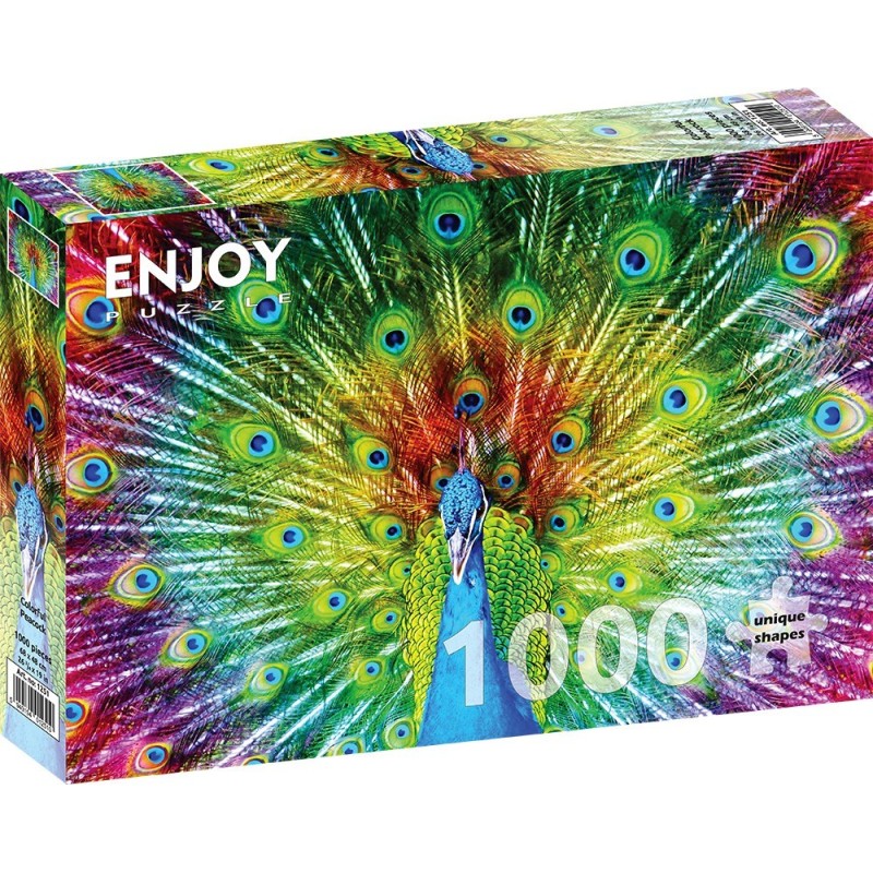 Puzzle 1000 piese Enjoy - Colorful Peacock + folii pentru lipit puzzle (Enjoy-5251)