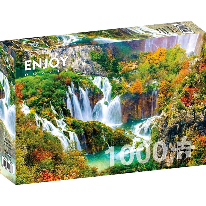 Puzzle 1000 piese Enjoy - Plitvice Waterfalls in Autumn + folii pentru lipit puzzle (Enjoy-5266)