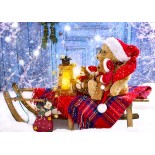 Puzzle 1000 piese Enjoy - Teddy Bears with Santa Hats + folii pentru lipit puzzle (Enjoy-5269)