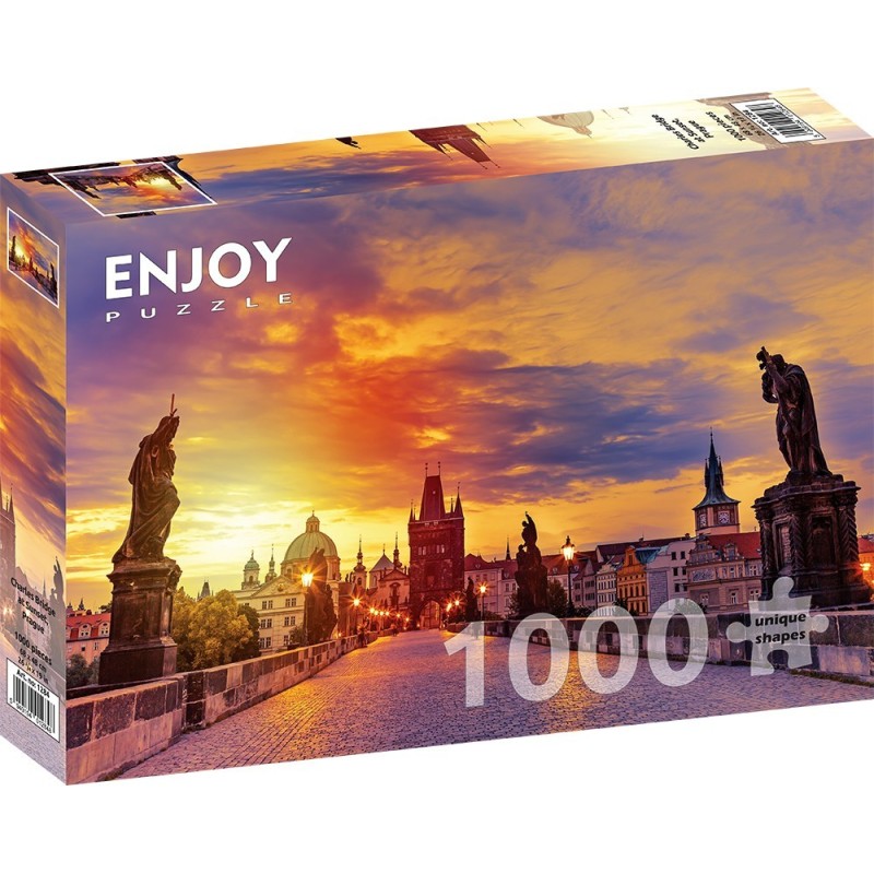 Puzzle 1000 piese Enjoy - Charles Bridge at Sunset, Prague + folii pentru lipit puzzle (Enjoy-5284)