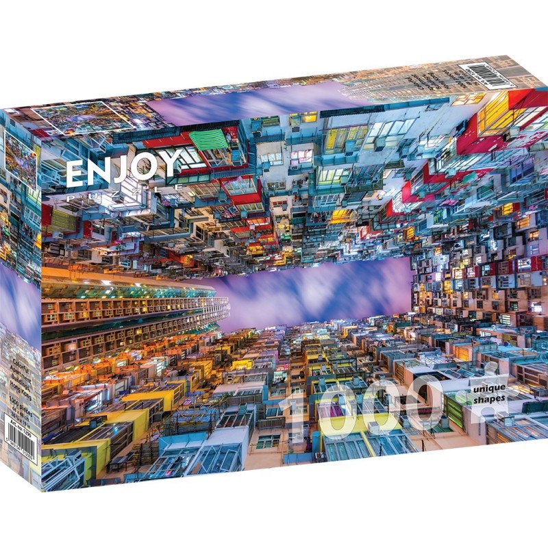 Puzzle 1000 piese Enjoy - Colorful Apartment Building, Hong Kong + folii pentru lipit puzzle (Enjoy-5290)