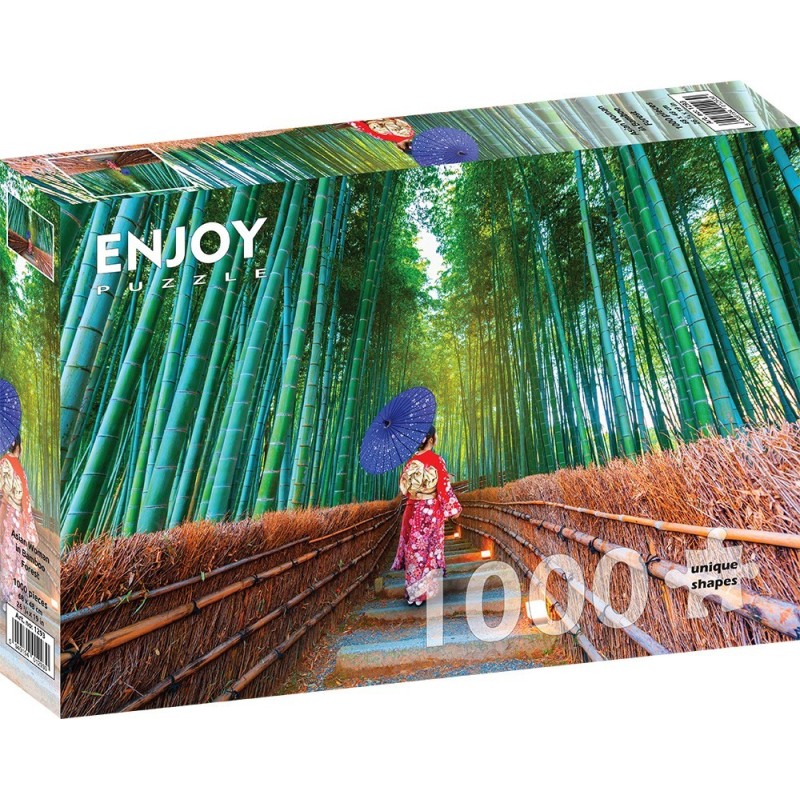 Puzzle 1000 piese Enjoy - Asian Woman in Bamboo Forest + folii pentru lipit puzzle (Enjoy-5293)