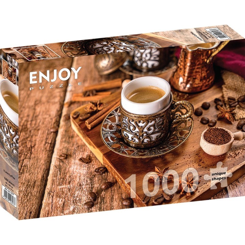 Puzzle 1000 piese Enjoy - I Love Cofee + folii pentru lipit puzzle (Enjoy-5317)