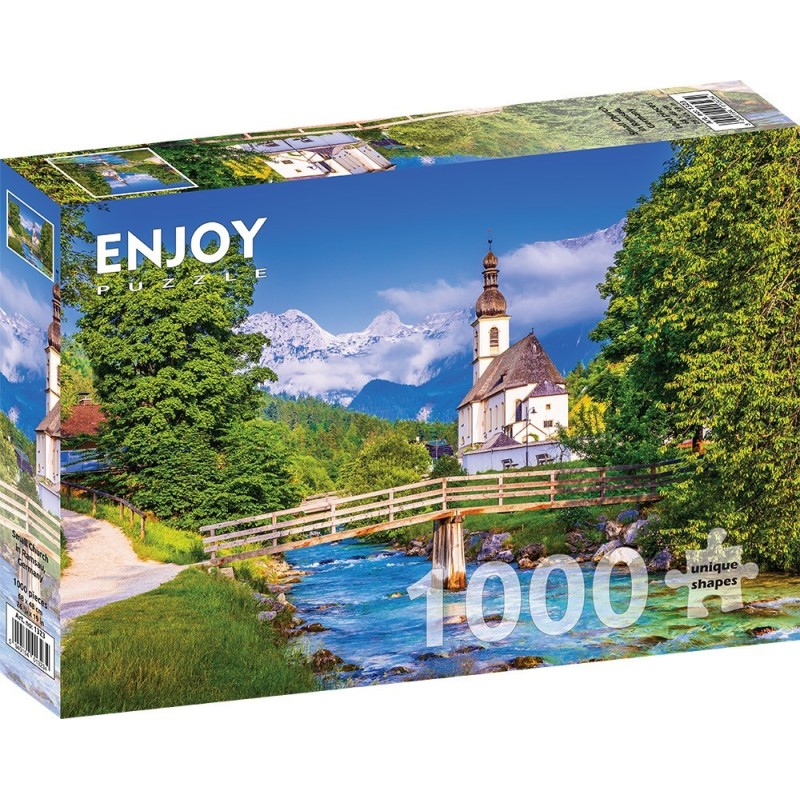 Puzzle 1000 piese Enjoy - Small Church in Ramsau, Germany + folii pentru lipit puzzle (Enjoy-5323)