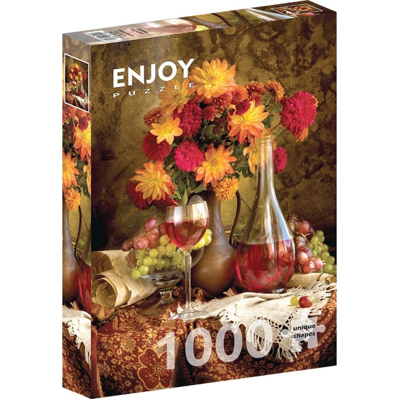 Puzzle 1000 piese Enjoy - Dahlias and Wine + folii pentru lipit puzzle (Enjoy-5332)