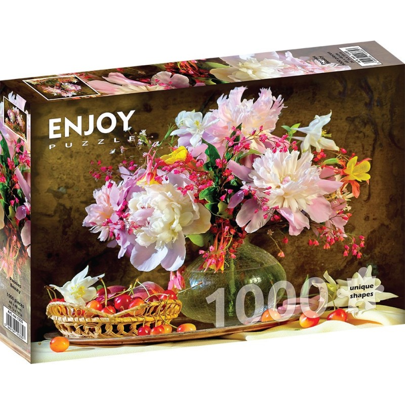 Puzzle 1000 piese Enjoy - Peonies Beauty + folii pentru lipit puzzle (Enjoy-5335)