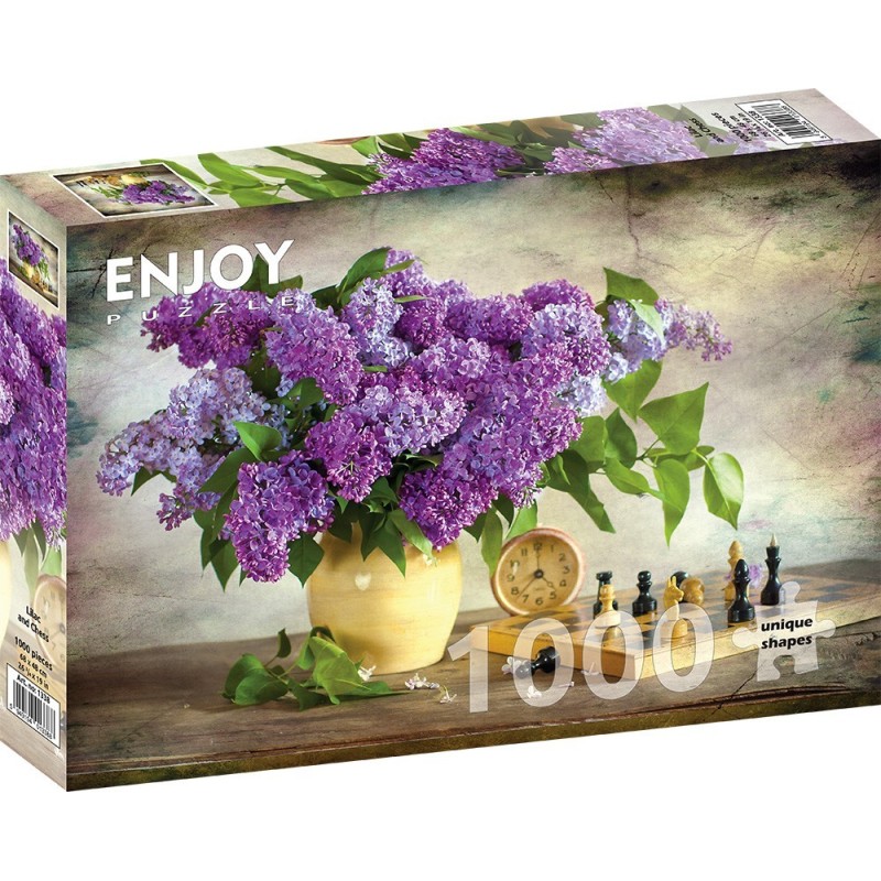 Puzzle 1000 piese Enjoy - Lilac and Chess + folii pentru lipit puzzle (Enjoy-5338)