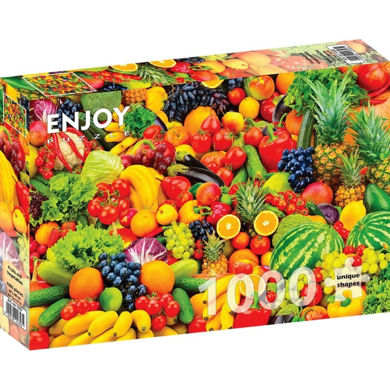 Puzzle 1000 piese Enjoy - Fruits and Vegetables + folii pentru lipit puzzle (Enjoy-5353)