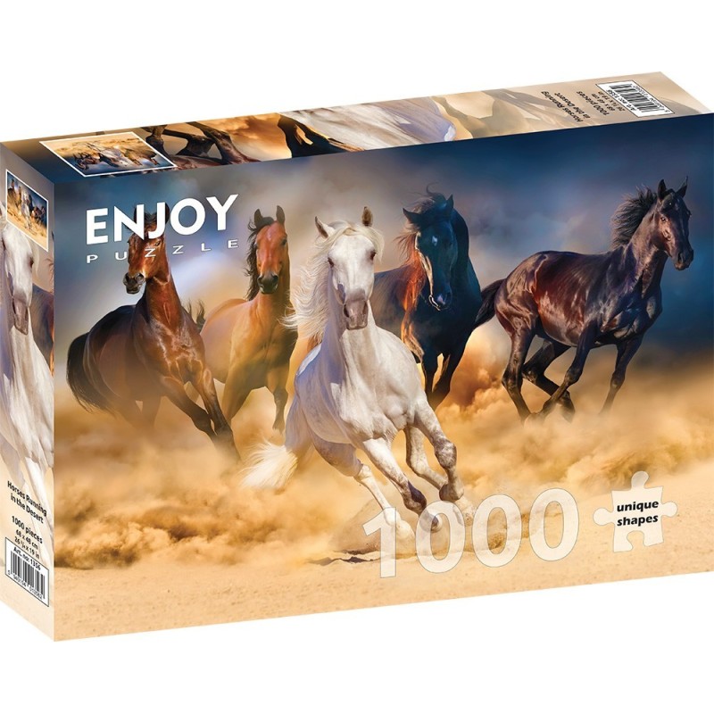 Puzzle 1000 piese Enjoy - Horses Running in the Desert + folii pentru lipit puzzle (Enjoy-5356)