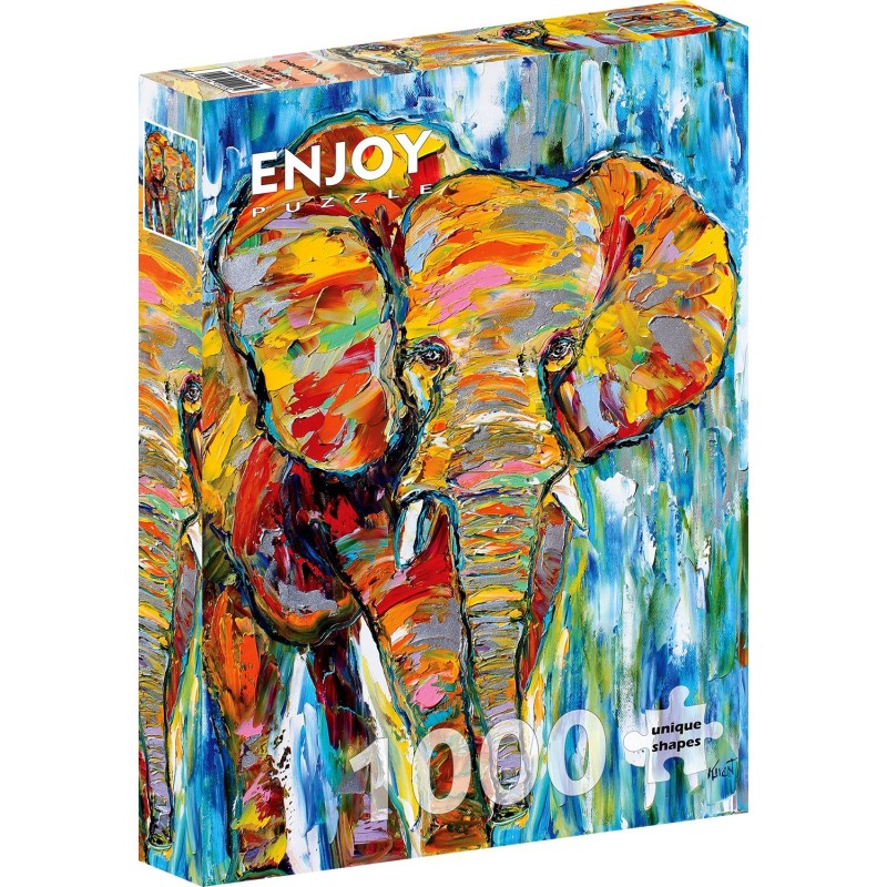 Puzzle 1000 piese Enjoy - Colorful Elefant + folii pentru lipit puzzle (Enjoy-5413)