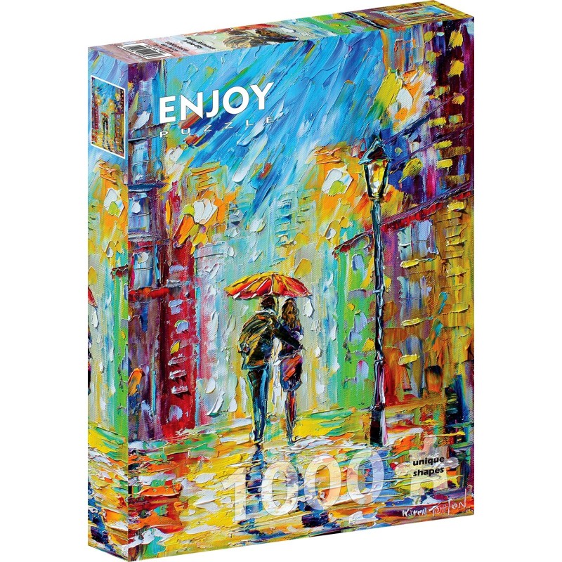 Puzzle 1000 piese Enjoy - Rainy Romance in the City + folii pentru lipit puzzle (Enjoy-5431)