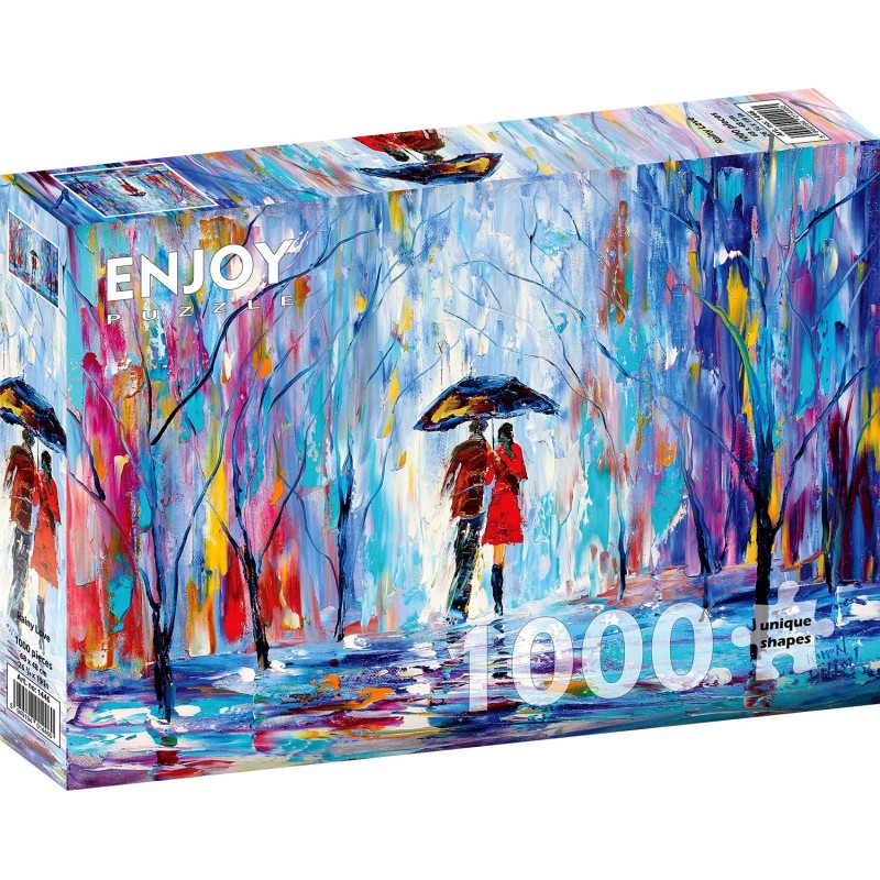 Puzzle 1000 piese Enjoy - Rainy Love + folii pentru lipit puzzle (Enjoy-5446)