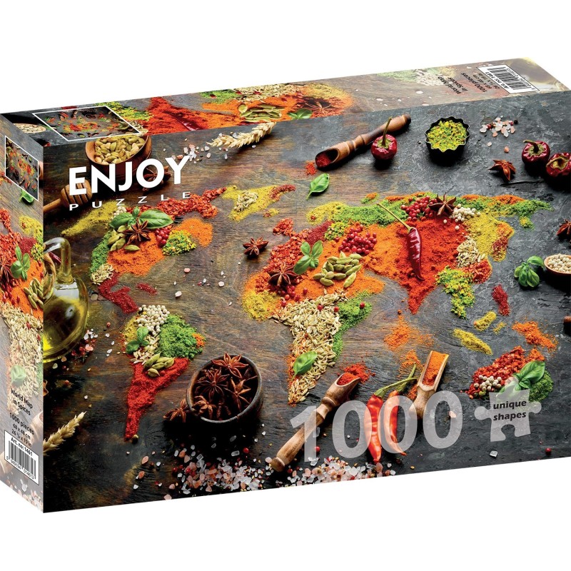 Puzzle 1000 piese Enjoy - World Map in Spices + folii pentru lipit puzzle (Enjoy-5461)