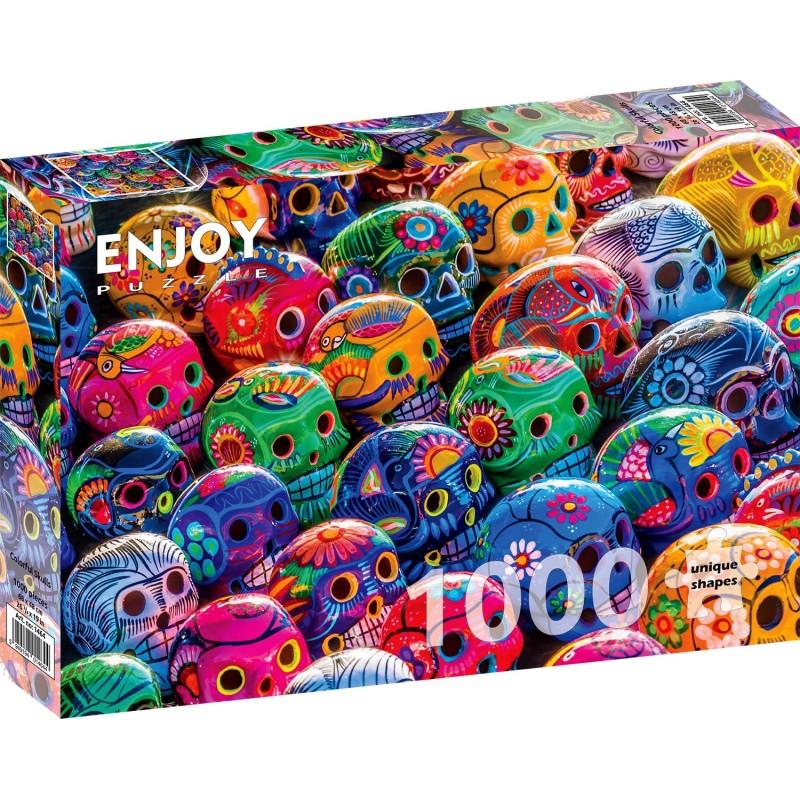 Puzzle 1000 piese Enjoy - Colorful Skulls + folii pentru lipit puzzle (Enjoy-5464)