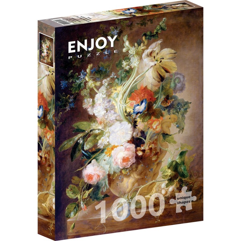 Puzzle 1000 piese Enjoy - Jan van Huysum: Vase with Flowers + folii pentru lipit puzzle (Enjoy-5521)