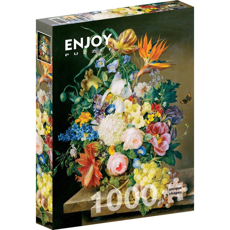 Puzzle 1000 piese Enjoy - Franz Xaver Petter: Flower Piece + folii pentru lipit puzzle (Enjoy-5524)