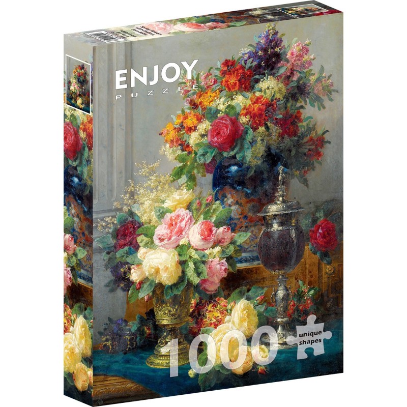 Puzzle 1000 piese Enjoy - Jean Robie Baptiste: Spring Flowers with Chalices + folii pentru lipit puzzle (Enjoy-5527)