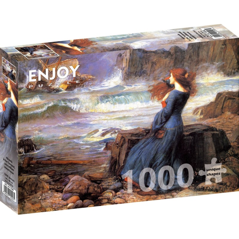 Puzzle 1000 piese Enjoy - John William Waterhouse: Miranda in the Tempest + folii pentru lipit puzzle (Enjoy-5548)