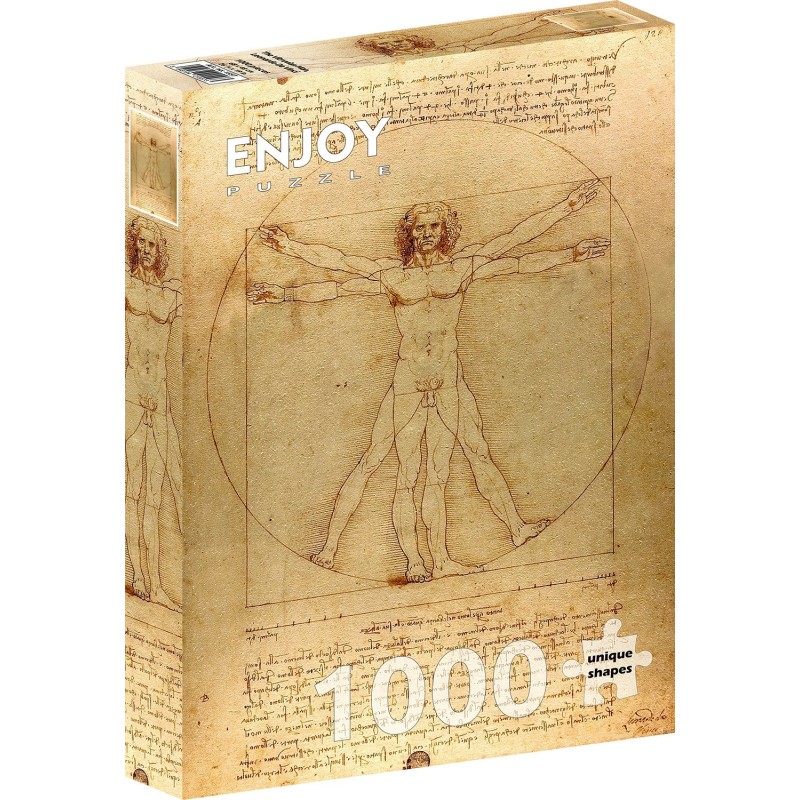 Puzzle 1000 piese Enjoy - Leonardo Da Vinci: The Vitruvian Man + folii pentru lipit puzzle (Enjoy-5557)