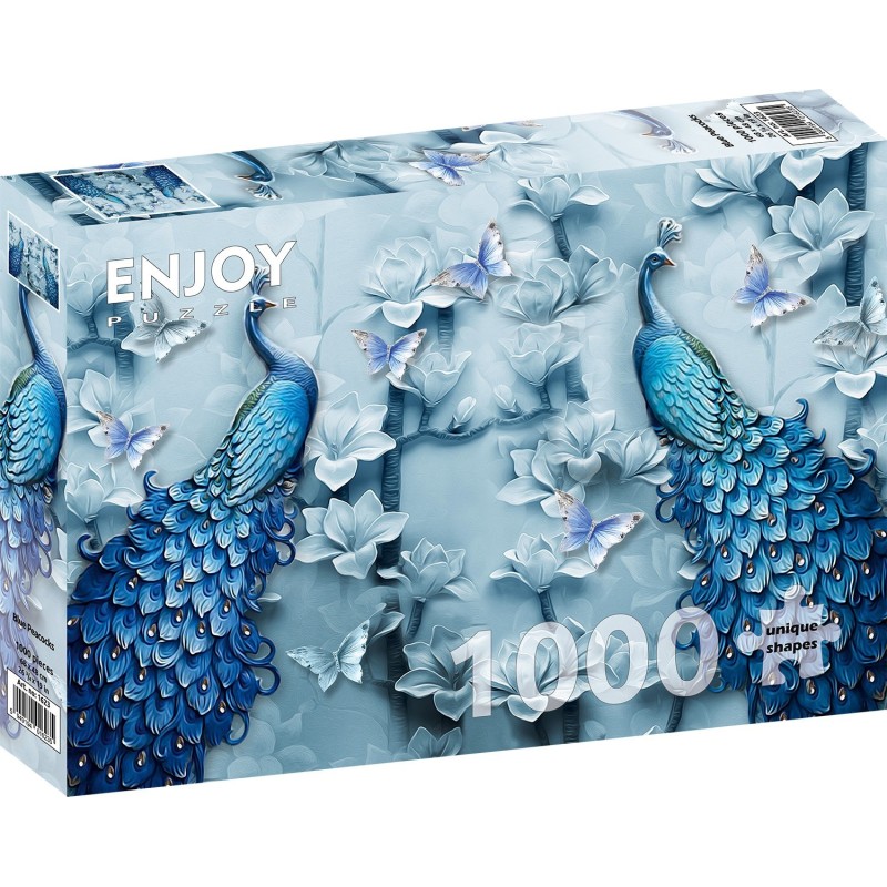 Puzzle 1000 piese Enjoy - Blue Peacocks + folii pentru lipit puzzle (Enjoy-5623)